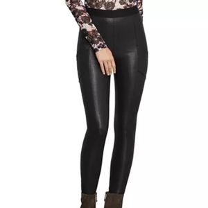 NWT BCBG fitted stretch "leather-look" black pants